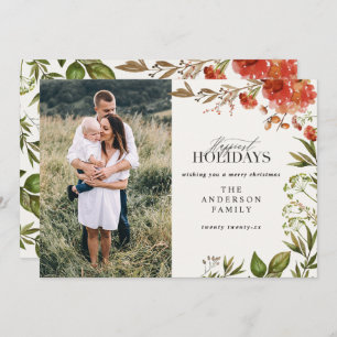 Christmas rustic foliage stag photo red and green holiday card
