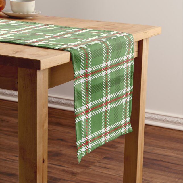 Christmas Rustic Green Farmhouse Holiday Plaid Long Table Runner (In Situ)