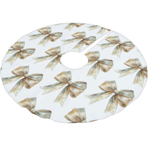 Christmas Rustic Green Gold Bow  Brushed Polyester Tree Skirt