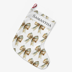 Christmas Rustic Green Gold Bow Personalised Large Christmas Stocking