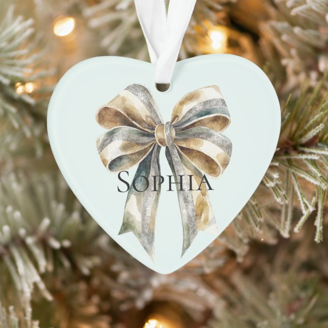 Christmas Rustic Green Gold Bow Personalised Ornament (Tree)