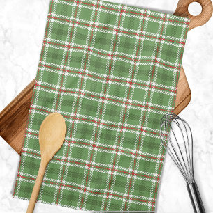 Christmas Rustic Green Holiday Farmhouse Plaid Tea Towel