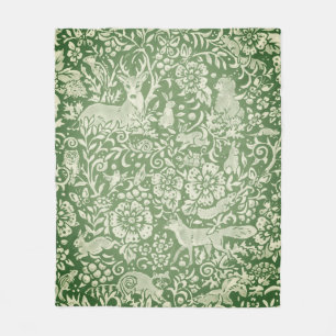 Christmas Rustic Green Woodland Animal Deer Fox  Fleece Blanket