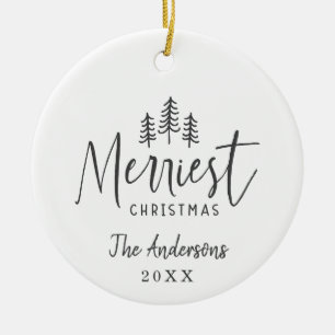 Christmas rustic hand drawn tree ceramic ornament