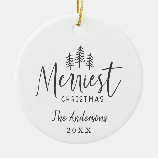 Christmas rustic hand drawn tree ceramic ornament (Front)