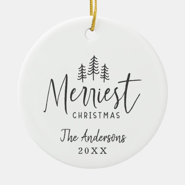 Christmas rustic hand drawn tree photo ceramic ornament (Front)