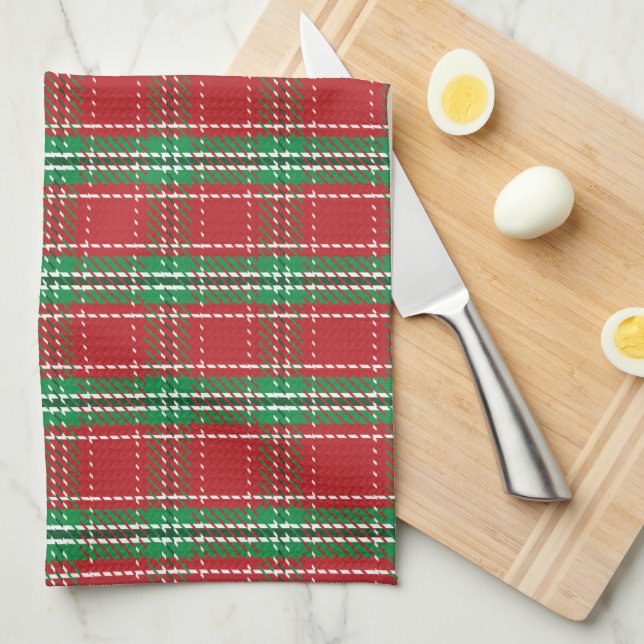 Christmas Rustic Holiday Red Farmhouse Plaid Tea Towel (Quarter Fold)