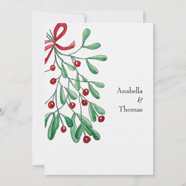 Christmas Rustic Mistletoe Watercolor Hand-painted Announcement (Front)