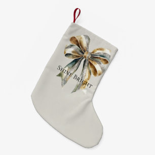 Christmas Rustic Pale Green Gold Bow Personalised Small Christmas Stocking
