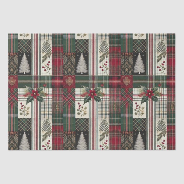 Christmas Rustic Plaid Traditional Green Pattern Tissue Paper (Front)