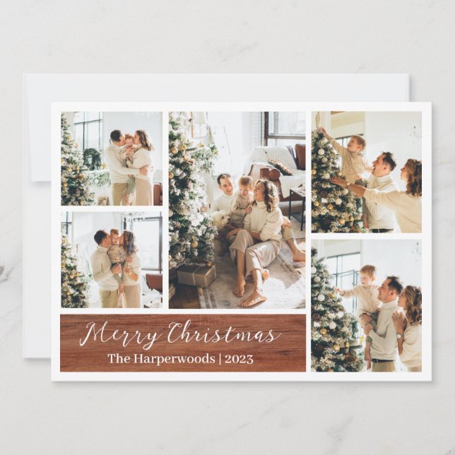  Christmas Rustic Reindeer Family Photo Collage Holiday Card (Front)