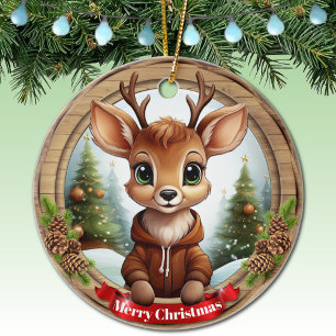 Christmas Rustic Vibe Personal Name Gift Tag 🦌🎄 Ceramic Ornament