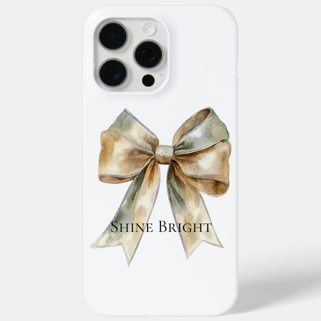 Christmas Rustic White Green Gold Bow Personalised Case-Mate iPhone Case (Back)