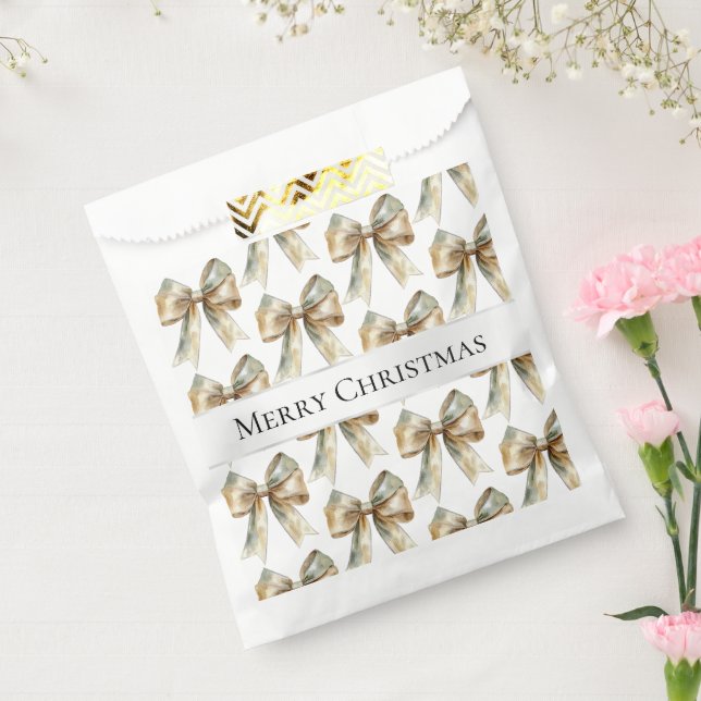 Christmas Rustic White Green Gold Bows  Favour Bag (Sealed)