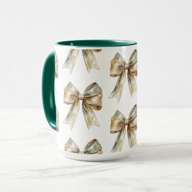 Christmas Rustic White Green Gold Bows  Mug (Front Left)