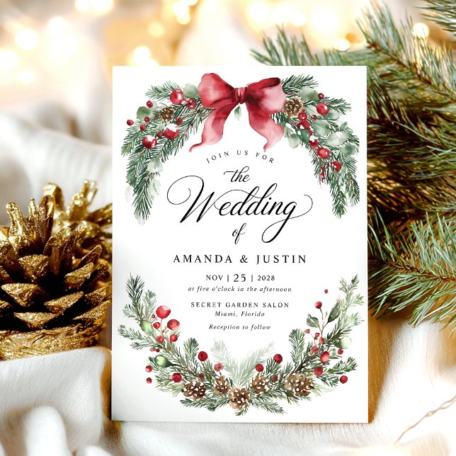 Christmas Rustic Winter Greenery Wedding  Invitation (Creator Uploaded)