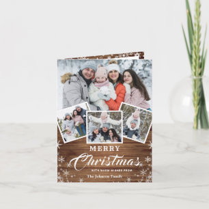 Christmas Rustic Wood 4 PHOTO Greeting Holiday Card