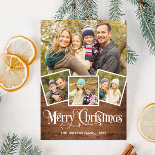 Christmas Rustic Wood 4 PHOTO Greeting Holiday Card