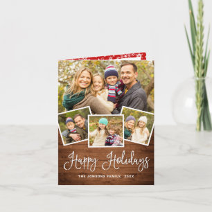 Christmas Rustic Wood 4 PHOTO Greeting Holiday Card