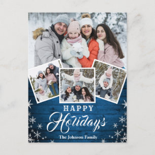 Christmas Rustic Wood 4 PHOTO Greeting Holiday Postcard