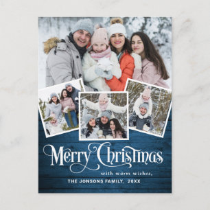 Christmas Rustic Wood 4 PHOTO Greeting Holiday Postcard