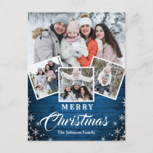 Christmas Rustic Wood 4 PHOTO Greeting Holiday Postcard
