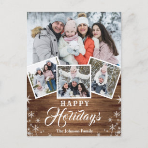 Christmas Rustic Wood 4 PHOTO Greeting Holiday Postcard