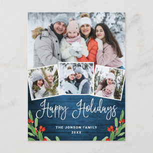 Christmas Rustic Wood 4 PHOTO Greeting Holiday Postcard