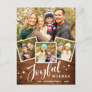 Christmas Rustic Wood 4 PHOTO Greeting Holiday Postcard