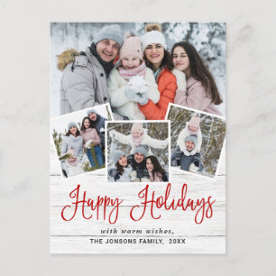 Christmas Rustic Wood 4 PHOTO Greeting Holiday Postcard