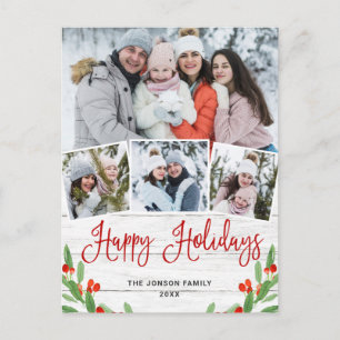 Christmas Rustic Wood 4 PHOTO Greeting Holiday Postcard