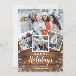 Christmas Rustic Wood 5 PHOTO Greeting Holiday Card