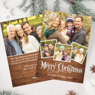 Christmas Rustic Wood 5 PHOTO Greeting Holiday Card