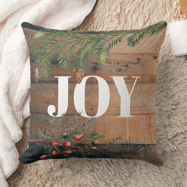 Christmas Rustic Wood Joy Cushion (Blanket)