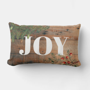 Christmas Rustic Wood Joy  Lumbar Cushion