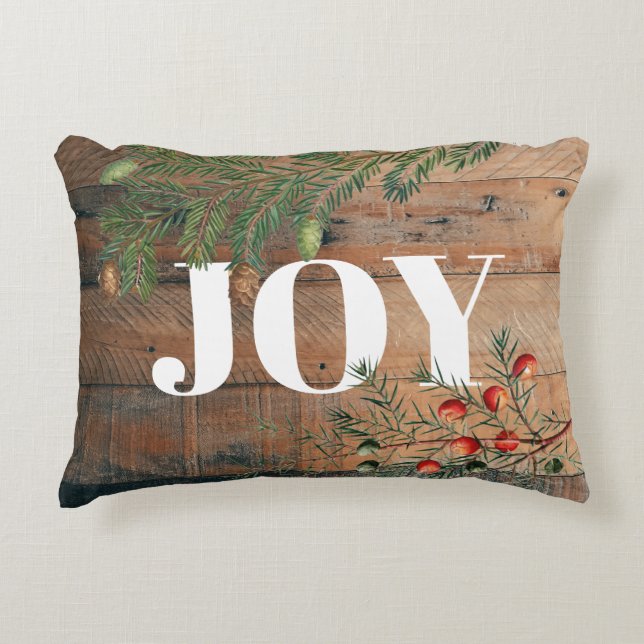 Christmas Rustic Wood Joy Xmas Decorative Cushion (Front)