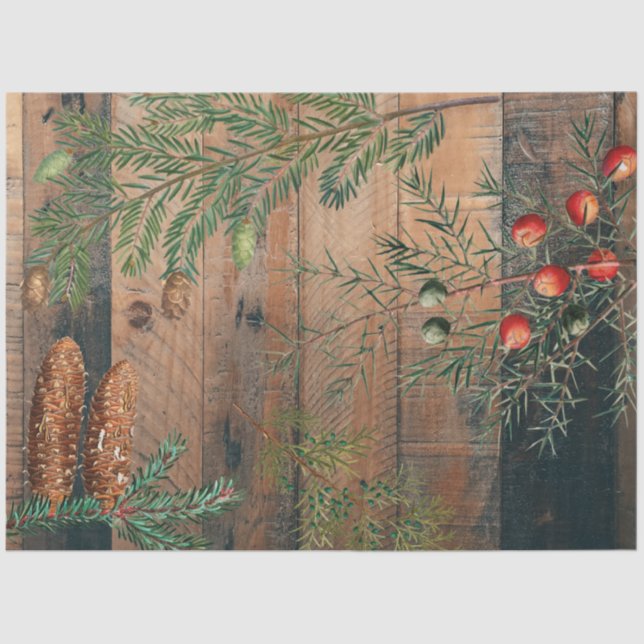 Christmas Rustic Wood Merry Christmas   Tissue Paper (Front)