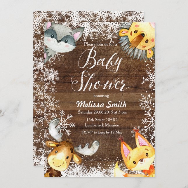 Christmas Rustic Woodland Baby Shower Invitations (Front/Back)
