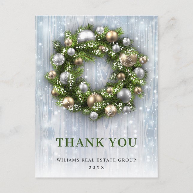 Christmas Rustic Wreath Corporate Thank You Postcard (Front)