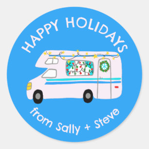 Christmas RV CUSTOM Hand Drawn Holiday Classic Round Sticker
