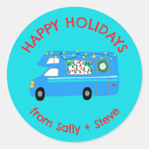 Christmas RV CUSTOM Hand Drawn Holiday Classic Round Sticker