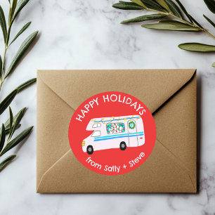 Christmas RV CUSTOM Hand Drawn Holiday Classic Round Sticker