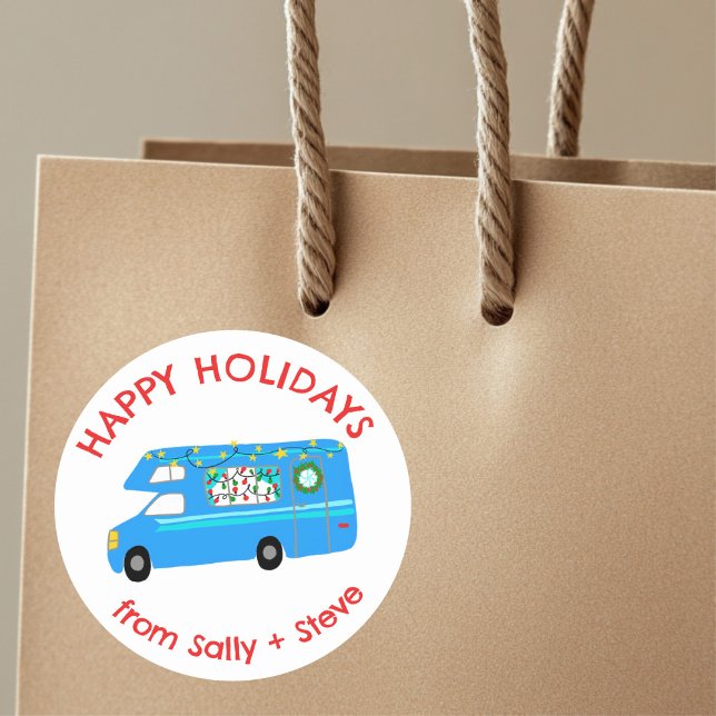 Christmas RV CUSTOM Hand Drawn Holiday Classic Round Sticker (Christmas RV CUSTOM Hand Drawn Holiday Classic Round Sticker
)