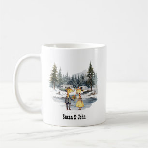 Christmas RV Lake Camp Newlywed Couple Giraffe Art Coffee Mug