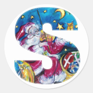 CHRISTMAS S LETTER / INSPIRED SANTA MONOGRAM CLASSIC ROUND STICKER