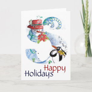 CHRISTMAS S LETTER ,PENGUIN'S SERENADE  MONOGRAM HOLIDAY CARD