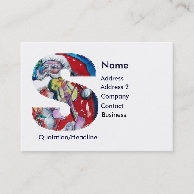 CHRISTMAS S LETTER  / SANTA  WITH VIOLIN MONOGRAM BUSINESS CARD (Front)