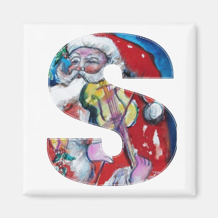 CHRISTMAS S LETTER / SANTA WITH VIOLIN MONOGRAM MAGNET