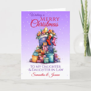 Christmas Sack Purple Daughter & Daughter In Law  Holiday Card