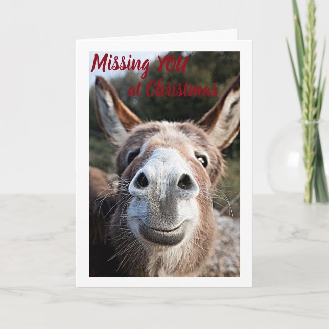 **CHRISTMAS** SAD DONKEY SAYS "MISS YOU!" HOLIDAY CARD (Front)